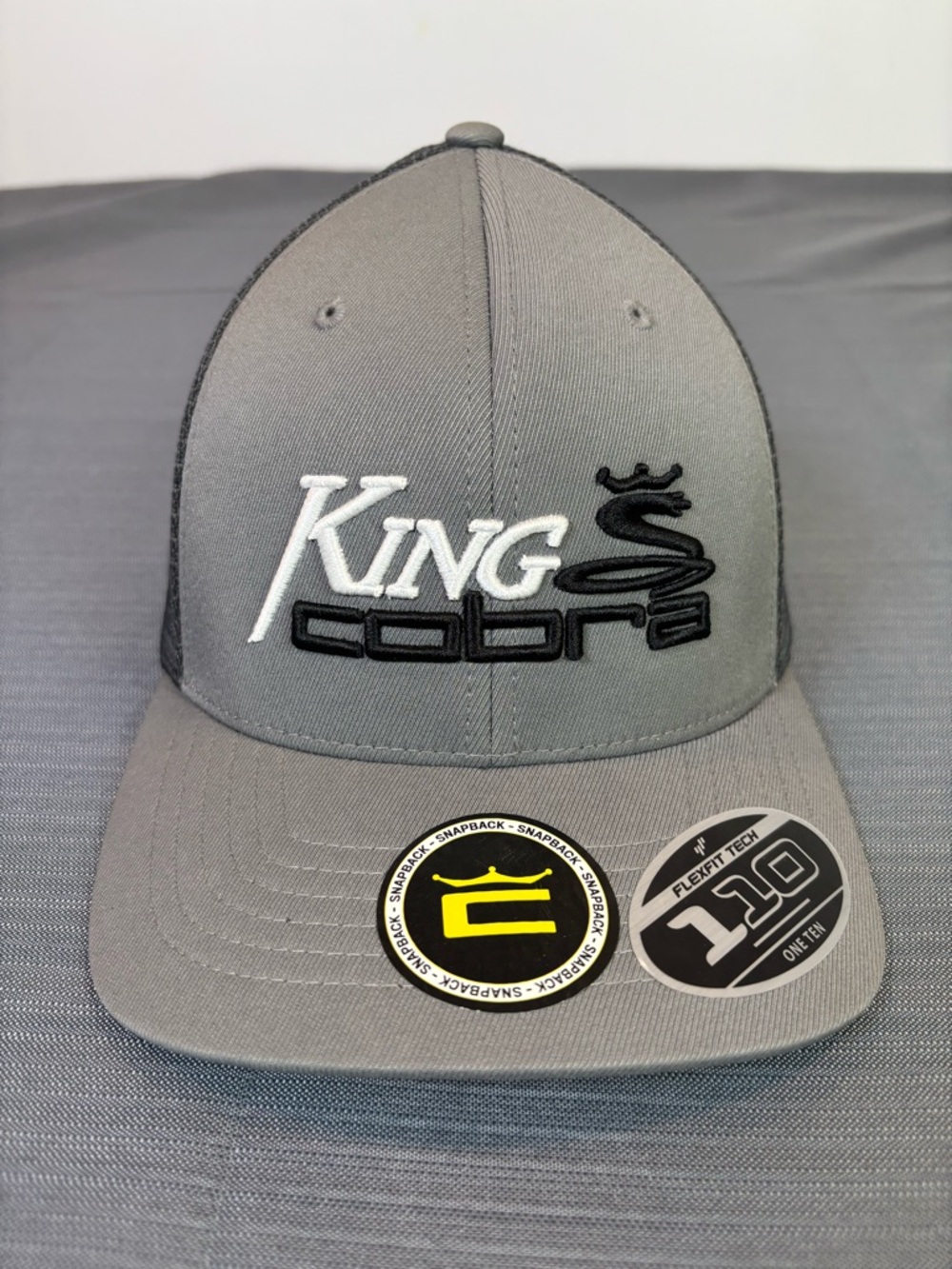 Cobra Golf King Cobra Snapback Hat Flexfit 110 Grey Black Trucker Cap